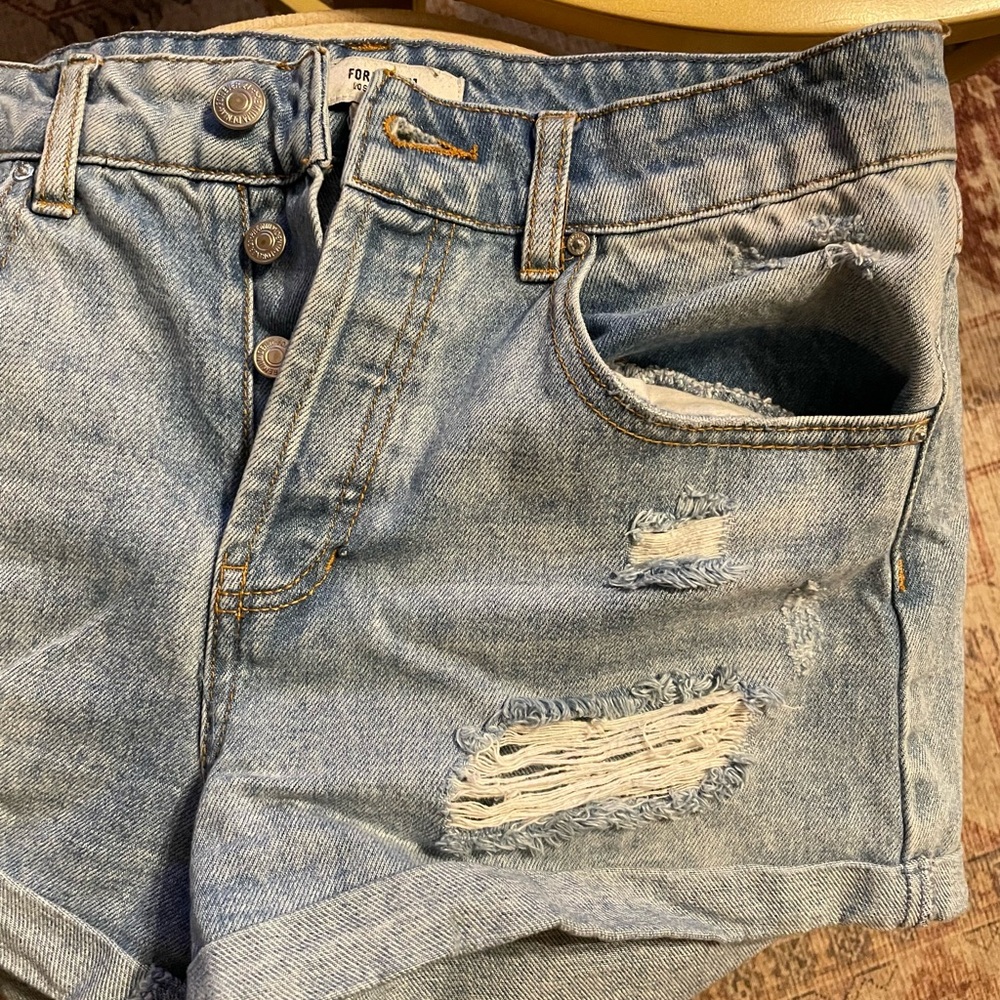 Forever 21 Blue Jean Shorts Distressed Light Wash